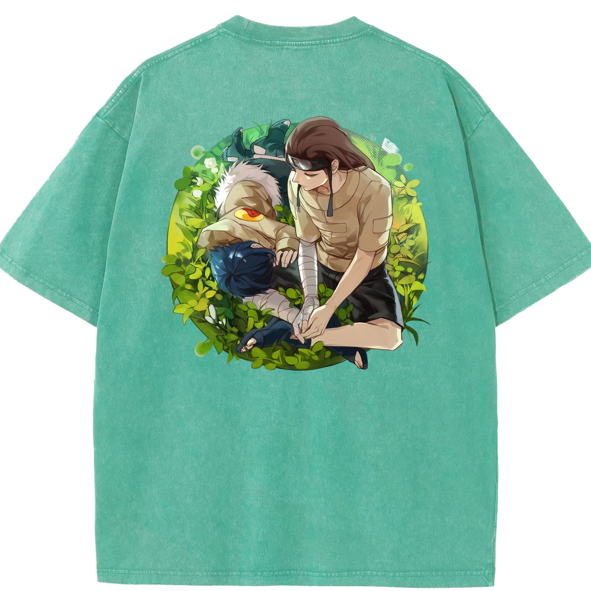 （画像用） NARUTO -ナルト- 日向ネジ Hyūga Neji 綿100% ヴィンテージ風 半袖Tシャツ（背面プリント）